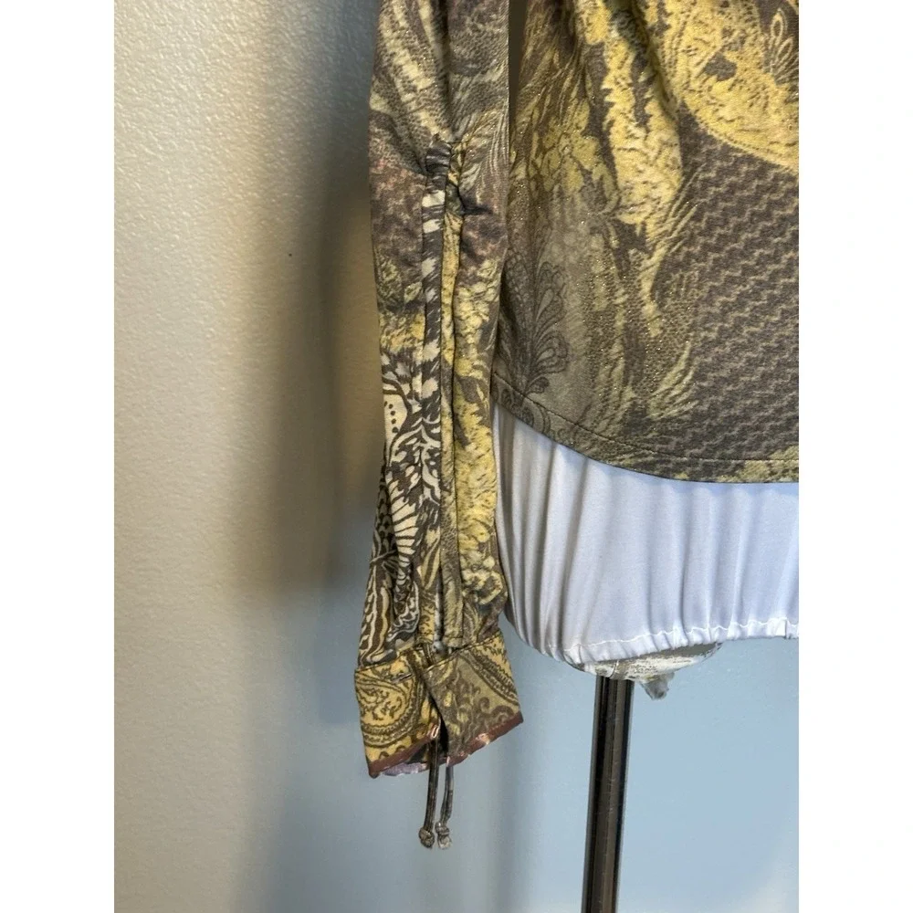 VTG Roberto Cavalli Class Ruched Sleeve Top Womens 46/10  Italy Y2K Maximalist - Picture 8 of 12